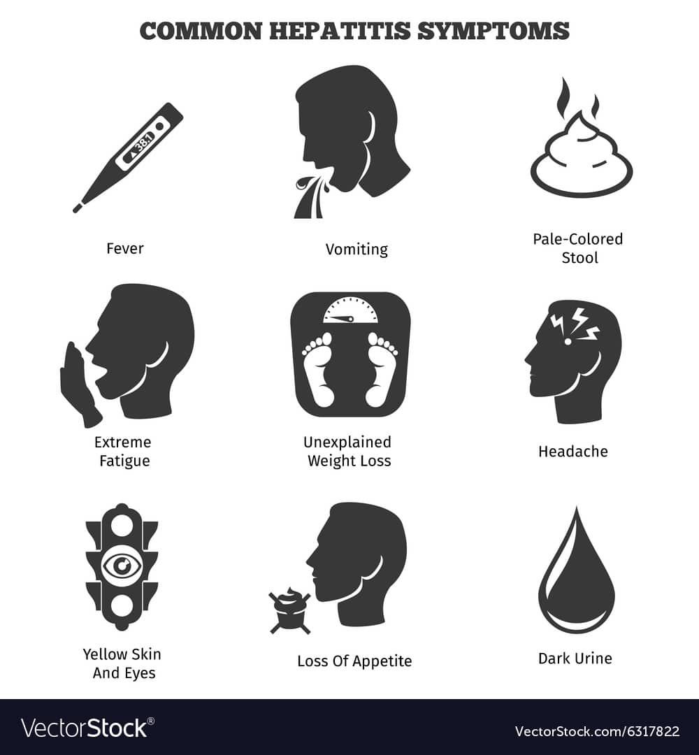 Hepatitis symptoms icons set Royalty Free Vector Image